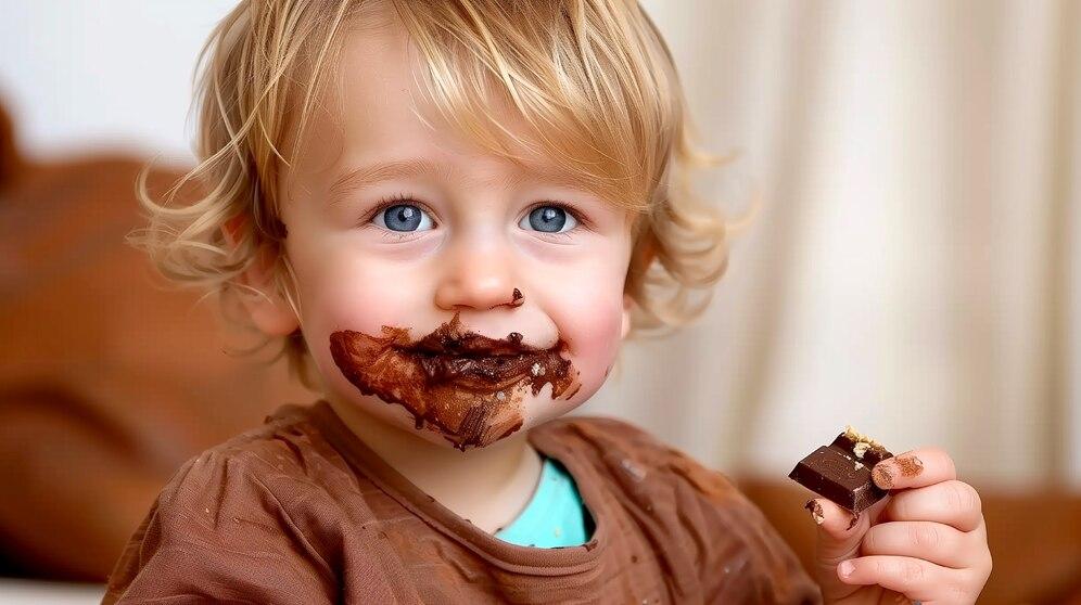 Portrait photorealiste enfant mangeant du chocolat